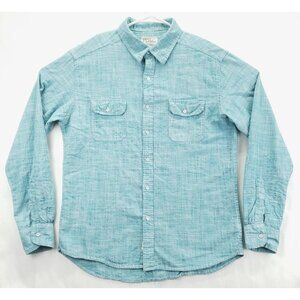 PD&C Shirt Mens Large Aqua Blue 100% Cotton Chambray Pockets Classic Button-Up